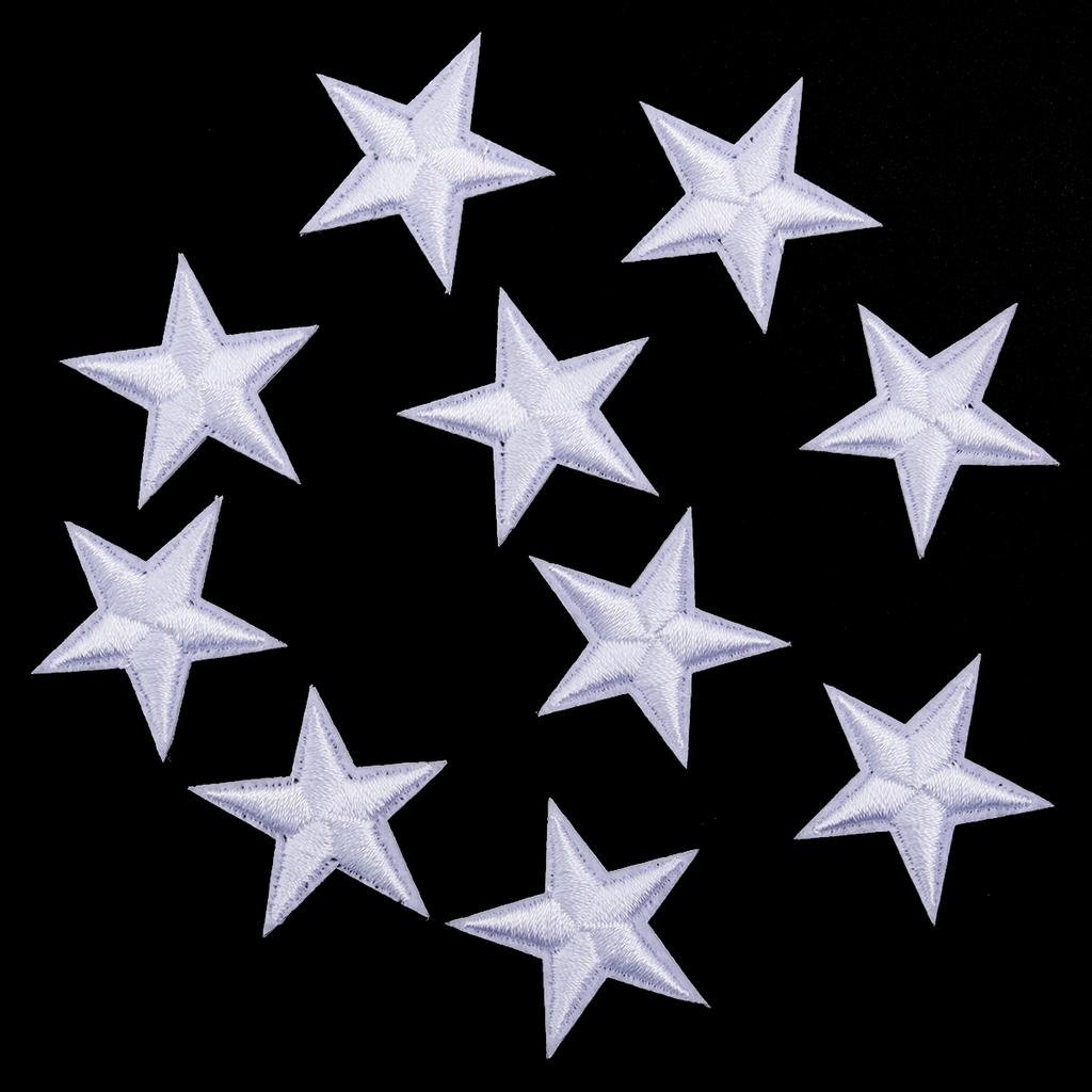 10 sztuk 3cm Małe Mini Gwiazdki Haftowane Naszywki do Prasowania na Ubrania DIY Ubrania Pentagramy Aplikacje Czarno-Białe Złote Paski z Naklejkami