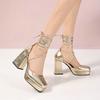 Módní boty 2025 Sandály na platformě Dámské šněrovací Sexy lodičky Kulatá špička Velké africké Jaro Zlaté Crossdressers Ležérní Béžové Čtvercový H