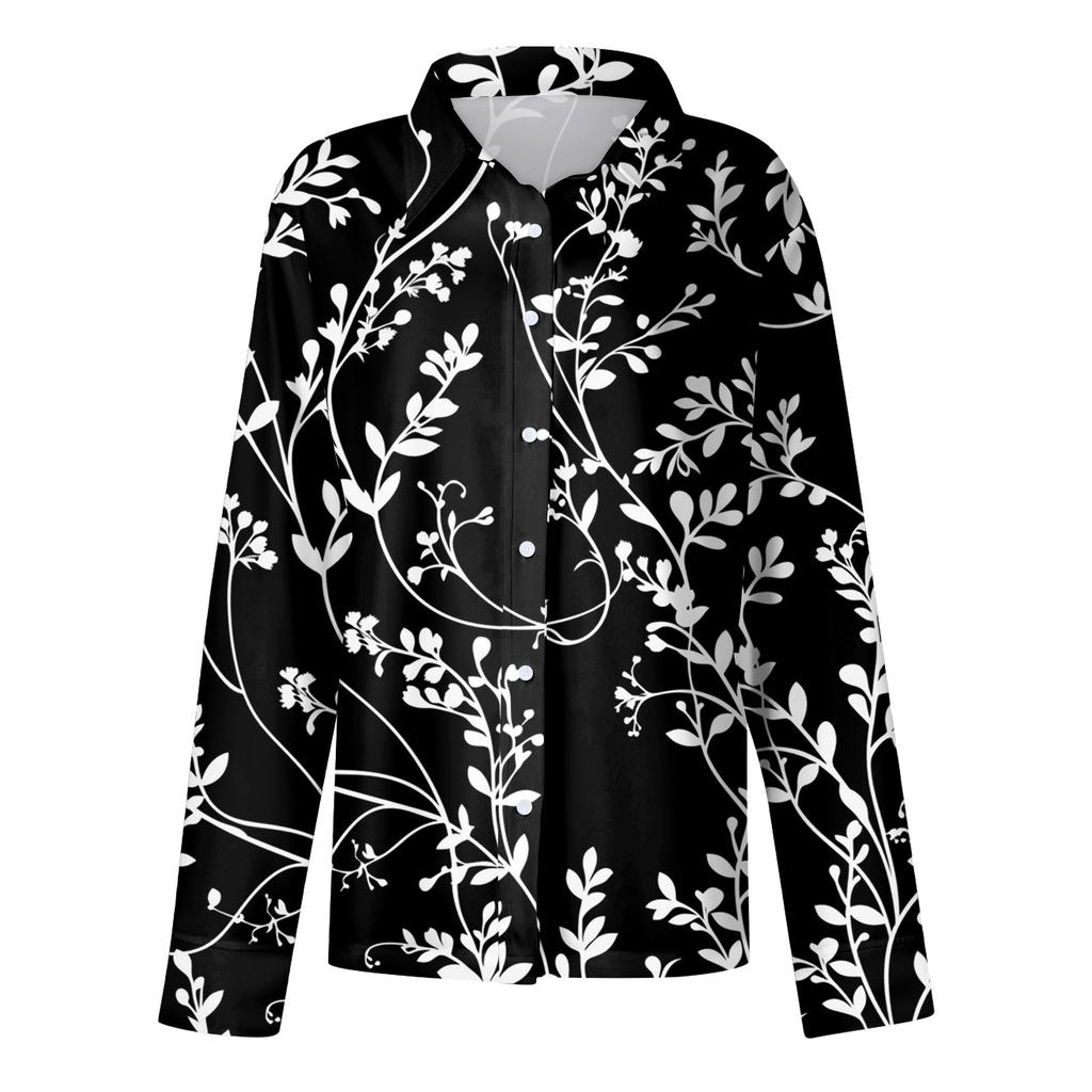 Dámská košile s knoflíky s květinovým potiskem, ležérní top s dlouhým rukávem a klasickým límečkem