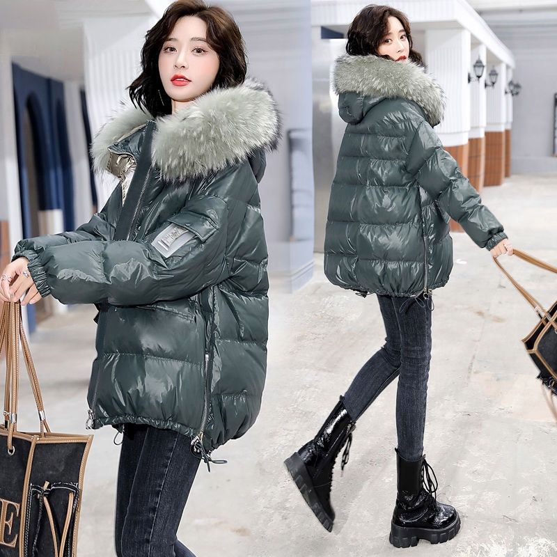 Large Size Padded Jacket Winter Glossy Fur Collar Padded Jacket Loose and Thickened