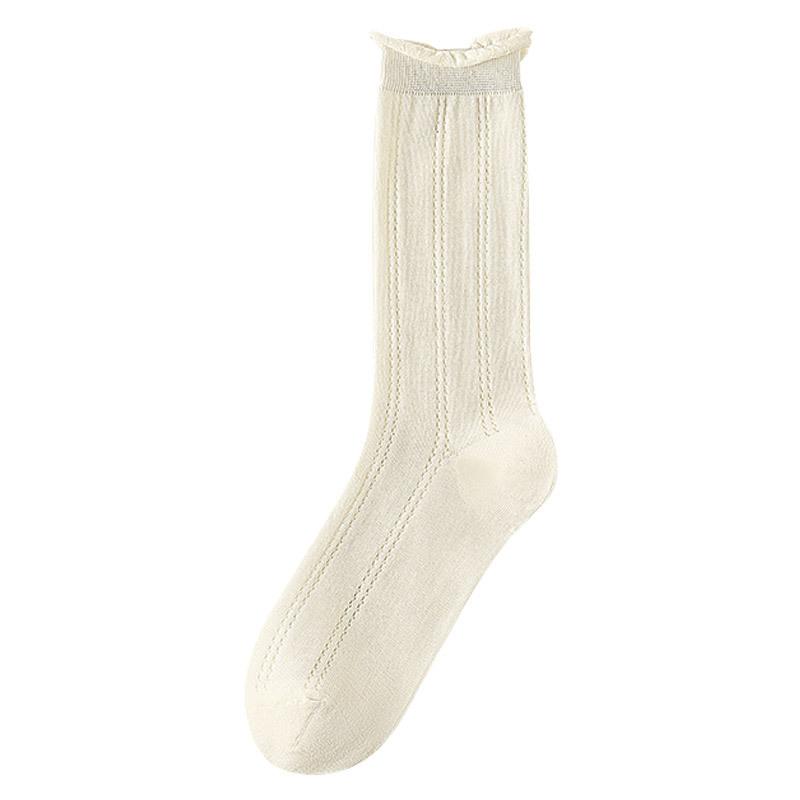 1 Pair White Color Simplicity Calf Sock for Girls Summer Thin Hollow Korean Fashion Pile Loose Sock Soft Cotton Fashion Sock