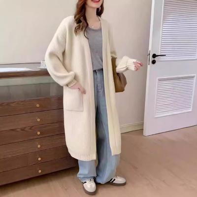 Lazy Wind Long Knee Knitted Cardigan Women, New Autumn and Winter Loose and Thin Sweater Jacket Women