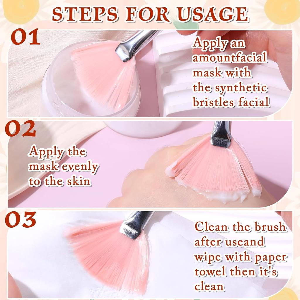 6 Pcs Fan Brushes for Facial, Slim Soft Facial Fan Brush Soft Makeup Brushes Face Mask Applicator for Glycolic Peel Masques Women Mud Clay Mask