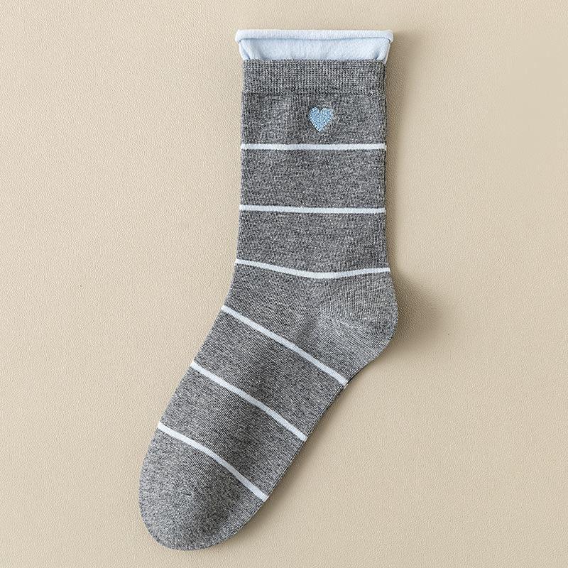 

Blue-gray Spring and Summer Women s Socks: Bow, Black Ear, Mid-calf, Striped, College-style, Pile Long Calf 1 pair