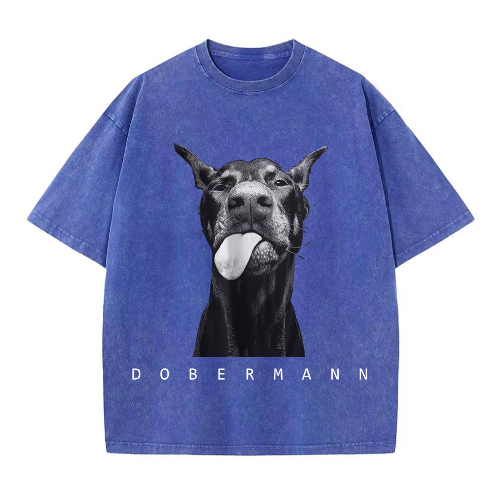 Womans Cotton Washed TShirts Fashion Creativity Doberman Printing Short Sleeve ONeck Loose Distressed Street Female Clothes