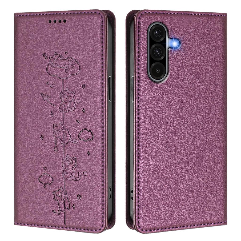 For Samsung Galaxy A56 5G / A36 5G Case RFID Blocking Wallet Stand Imprinted Cat Pattern Leather Phone Cover