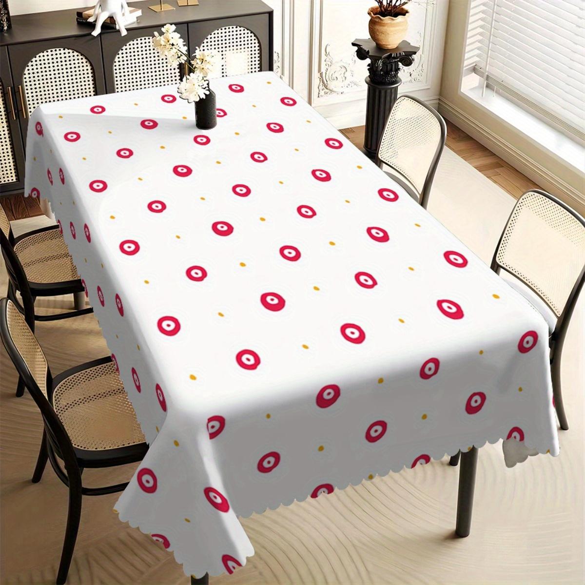 Nappe Style Œil Maléfique, Motif à Pois Rouges et Jaunes, Tissu Durable avec Bordure Festonnée, Salle à Manger Intérieure & Cuisine Bohème 100x160cm