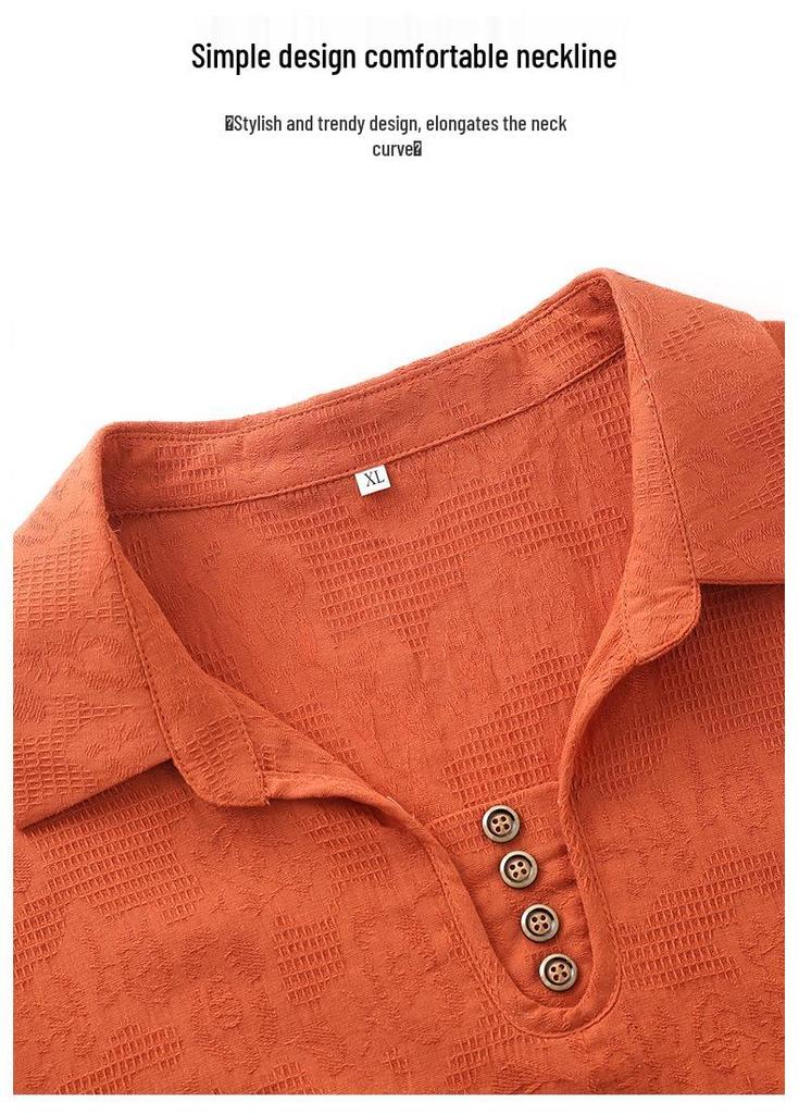 Embroidered Cotton-Linen Shirt: Women's Short Sleeve Loose Casual Top