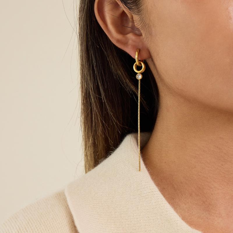 Delicate Zircon Earrings For Women Minimalist Gold Plated Stainless Steel Long Tassel Earrings Fashion Jewelry Gift