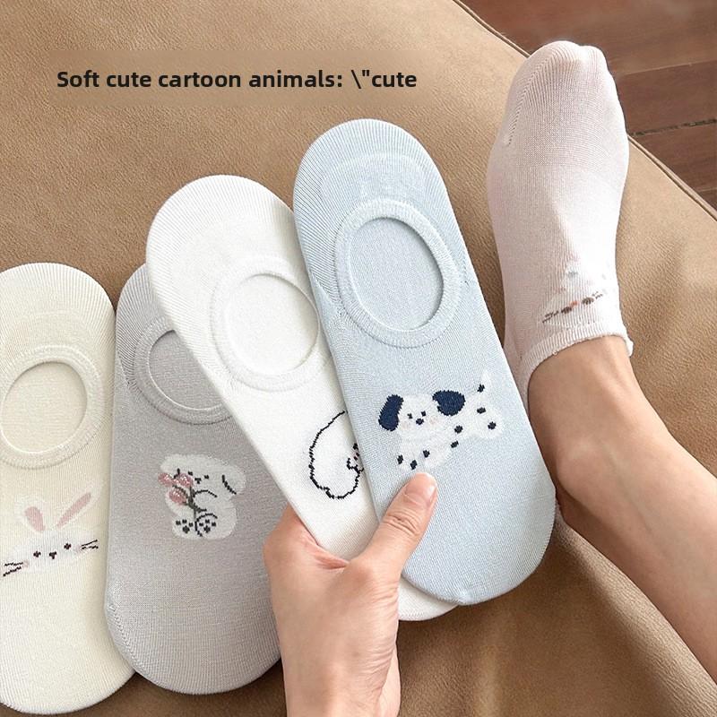 Damen Segelschuhe Frühling/Sommer Niedrig geschnitten Dünn Atmungsaktiv Schweißableitend Socken Cartoon Tier Kurze Socken
