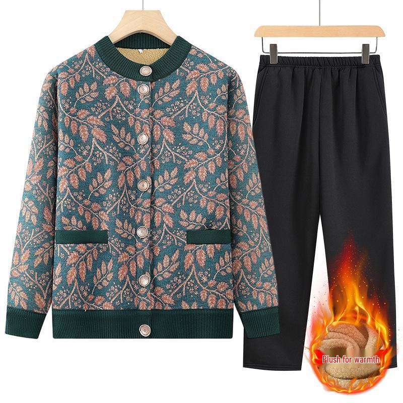 Cárdigan Acogedor de Lana con Forro de la Abuela: Abrigo Grueso y Cálido de Otoño e Invierno para Mujeres de Mediana Edad y Mayores