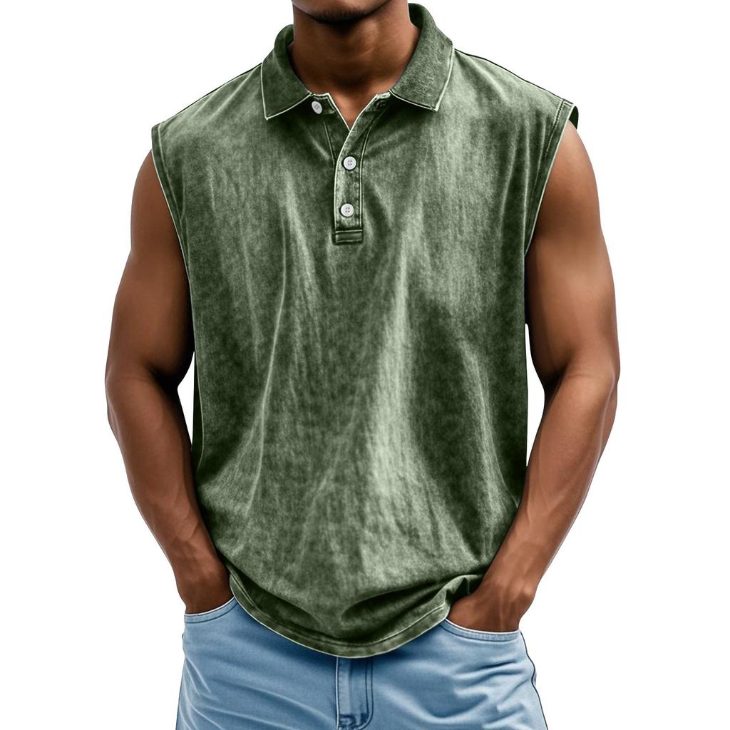 Men's Summer Solid Color Sports Buttons Lapel Vest Men's Sports Casual Vest