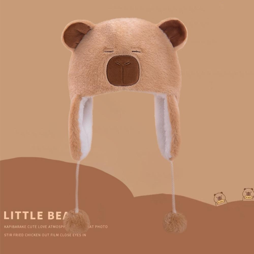 Cartoon Cute Plush Capybara Hat Warm Animals Ears Beanie Hats Creative Capybara Plush Cap  Outdoor