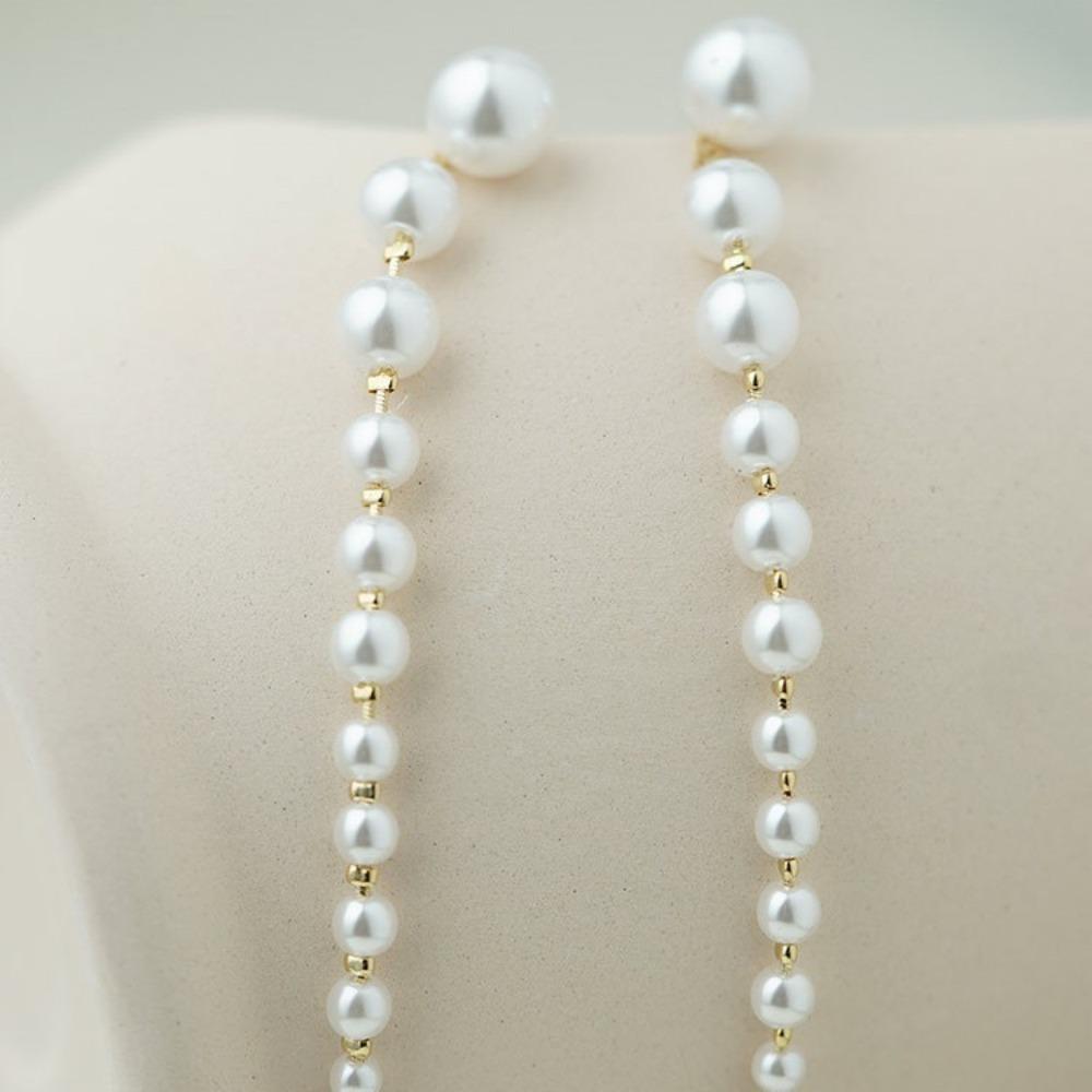 Silver Needle Pearl Long Fringed Stud Earrings French Retro Elegant Temperament Earrings Light Luxury High-end Personalized Earrings