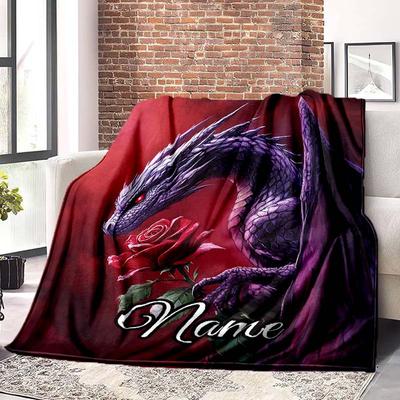Purple Dragon Flower Customize Your Name Blanket Used For Chair Office Sofa Bed Camping Soft And Warm Giving Friends And Relatives Birthday Graduation