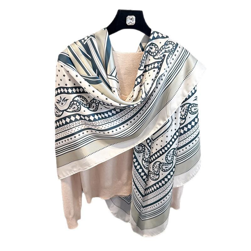 Light luxury carriage simulation silk high-end sense 111cm large square scarf silk scarf printed shawl sunscreen scarf headscarf scarf