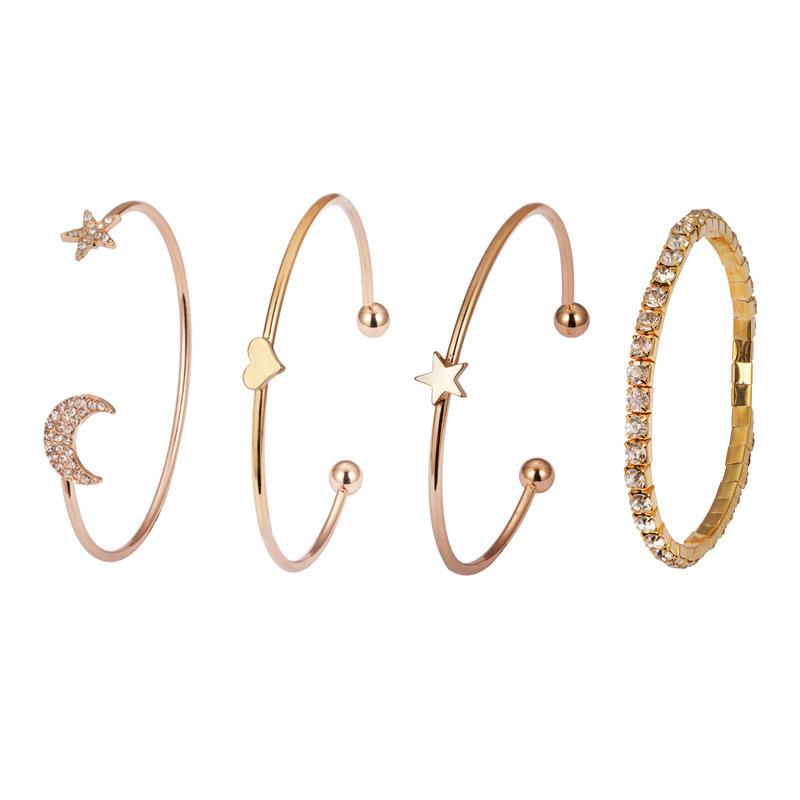 Fashion Personality Creative Ladies Alloy Diamond Pentagram Moon Piece Open Bracelet Bracelet