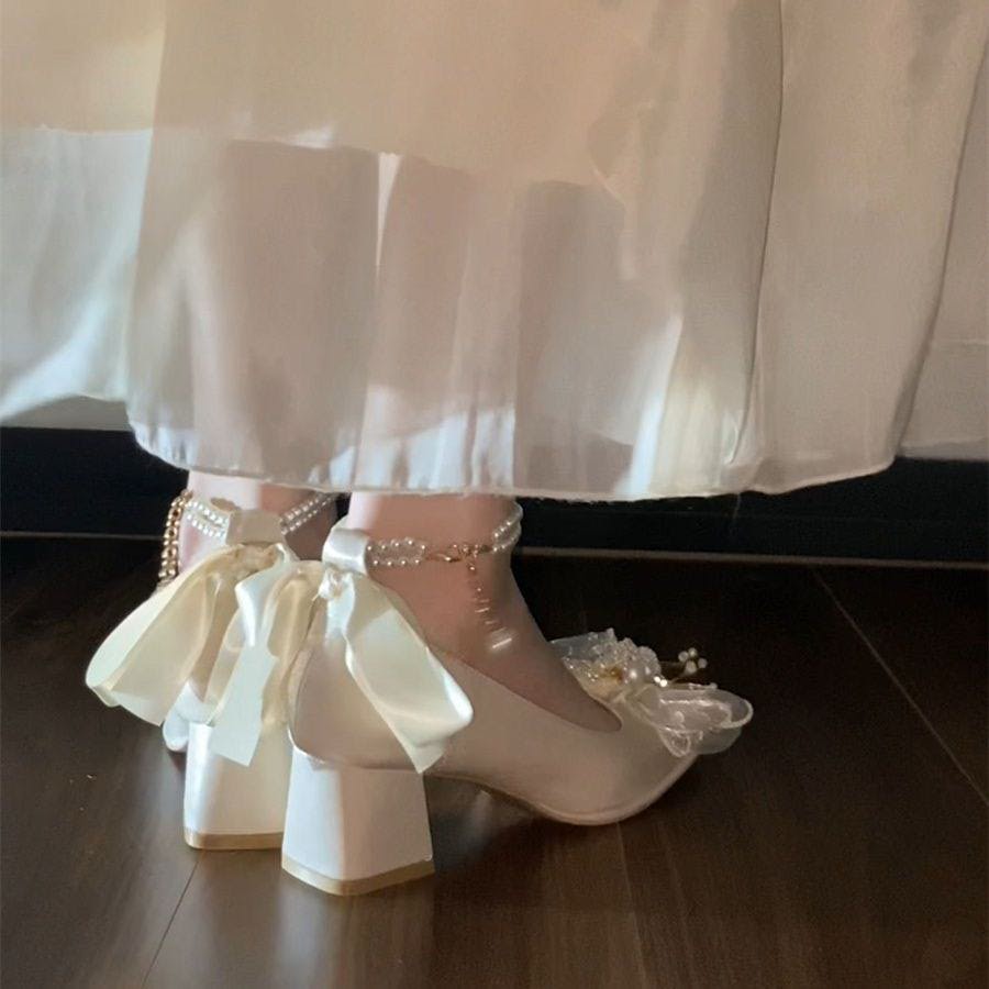 Women's High-Heeled Shoes Everyday French-Style Dresses Niche Evening Looks Mary Jane Shoes White Wedding Shoes, Chunky Heels, Versatile Styles