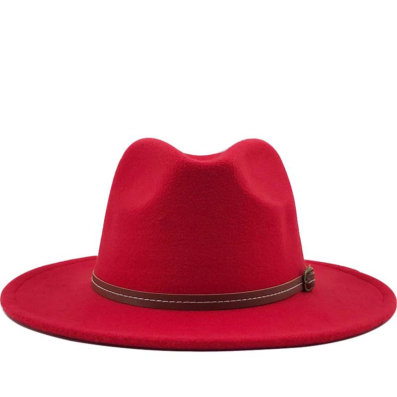 New Women Men Winter Wool Fedora Hat With Leather Ribbon Gentleman Elegant Lady Autumn Wide Brim Jazz Church Panama Sombrero Cap