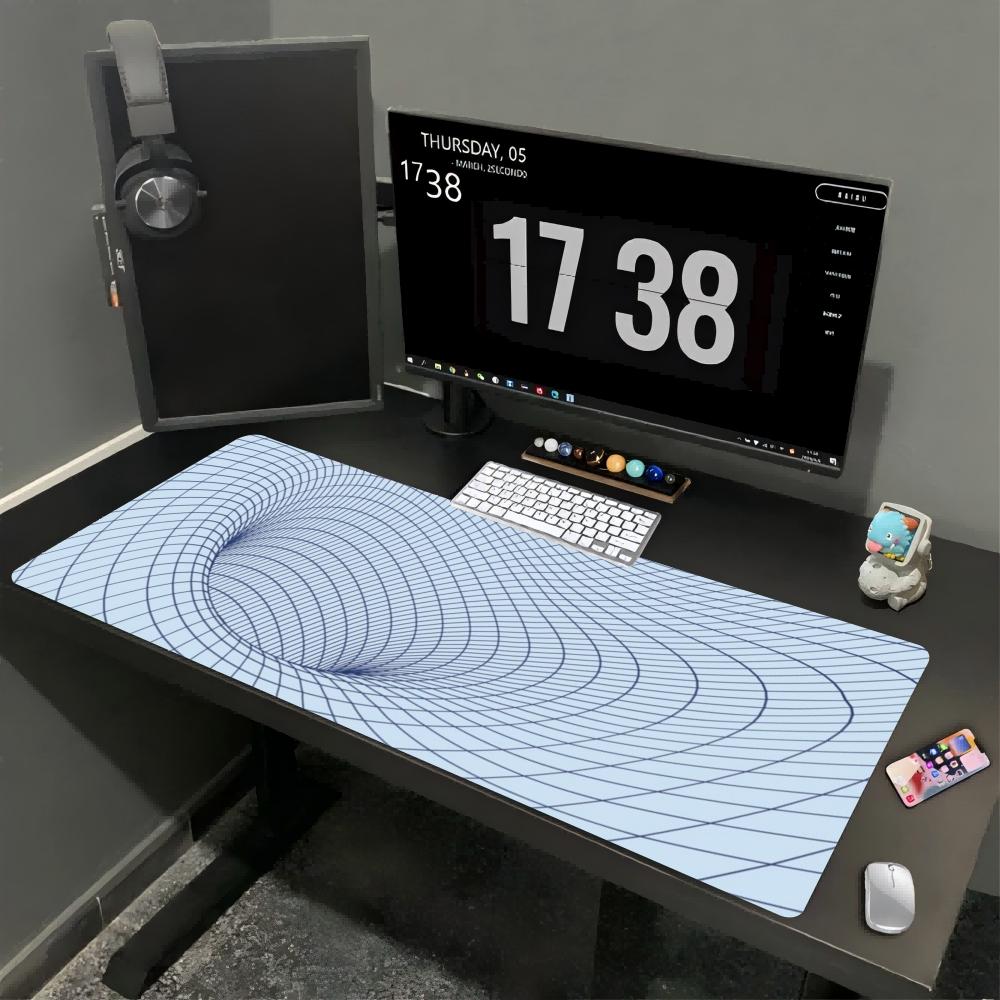 XXL 3D Vortex Wireframe Mouse Pad Geometric Tunnel Grid Abstract Art Deskmat Non-Slip Rubber Keyboard Mat Gaming Table Mousepad