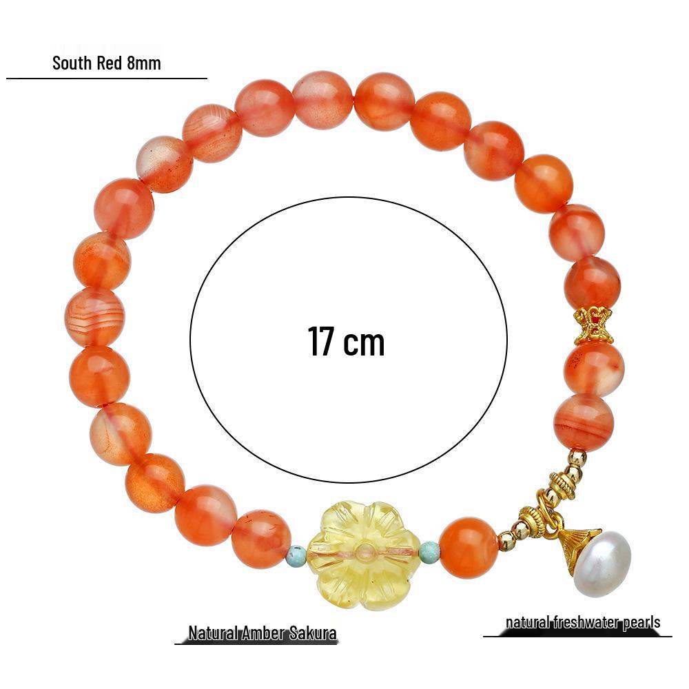 2024 Trendy Original Southern Red Beaded Bracelet with Natural Amber & Pearls - Fashion Gift for Girlfriend