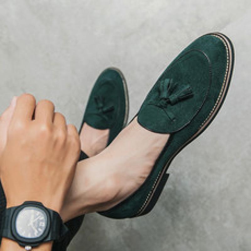 Spring fashion men's shoes retro large size casual flow slip-on green leather shoes