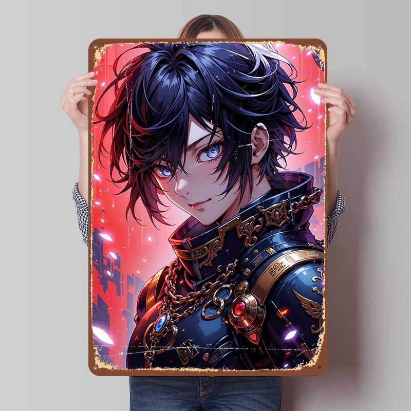 Anime Boy With Blue Eyes Printed Poster Customized Retro Wall Art Vintage Metal Tin Signs for Home Room Decoration Gaming Decor