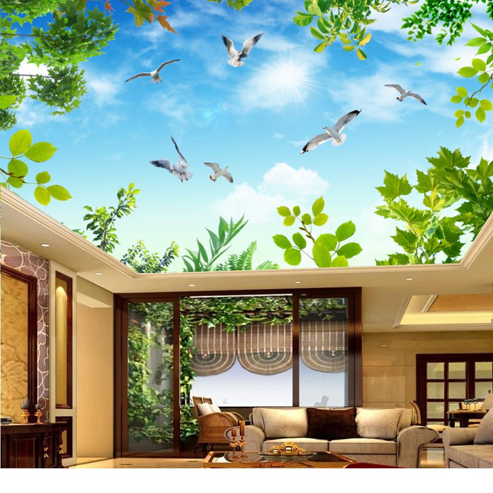 Tapet de Plafon 3d Cer Albastru Nori Picturi Murale Living Dormitor Hotel Picturi Murale de Perete Pentru Plafon