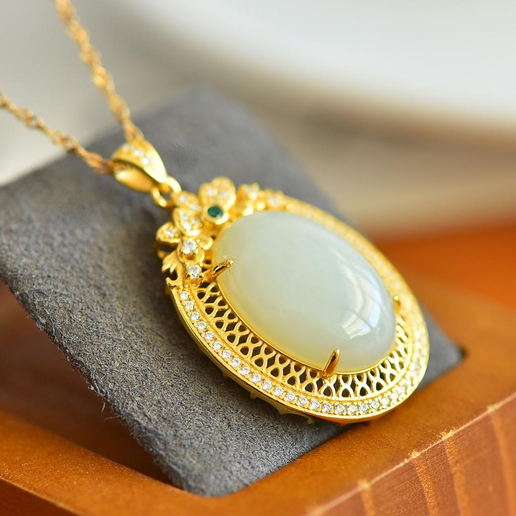 Hotan Jade S925 Silver Water Drop Pendant Necklace for Women with Certificate