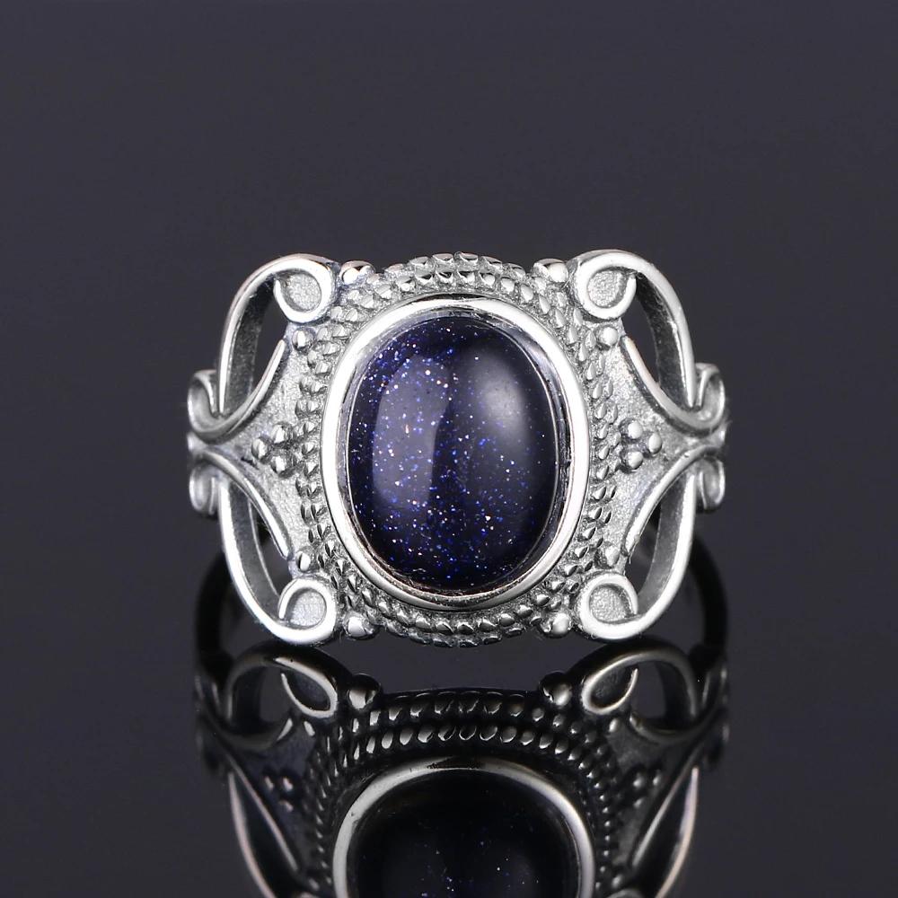 S Srebrny Pierścionek dla Kobiet Owalny Okrągły Kształt Kropli Wody Naturalny Błękitny Piaskowiec Pierścionek Prezent Kształt Słońca Retro Luksusowy Delikatny