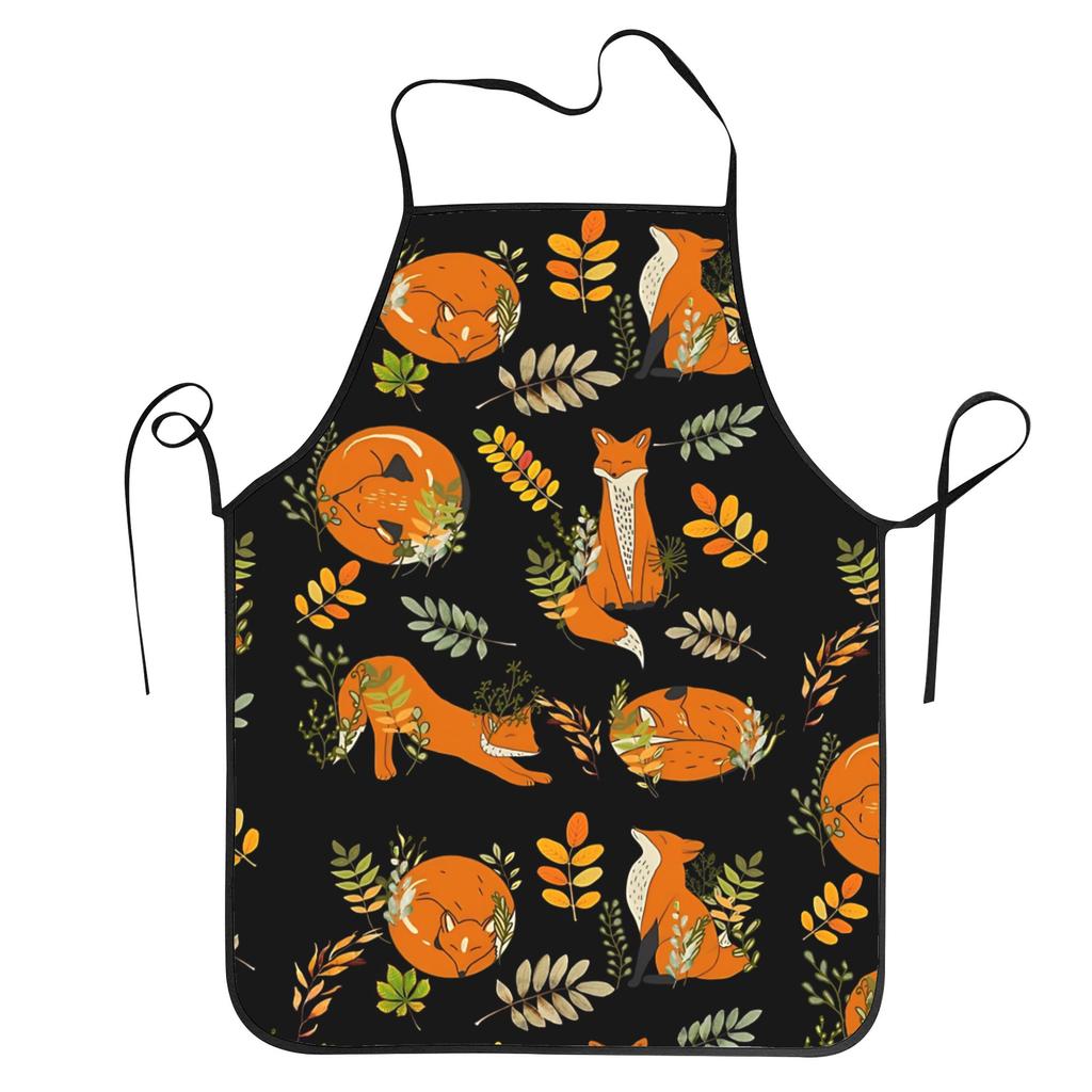 Fall Fox Aprons Unisex Printed Kitchen Bibs Foxes Autumn Partten Polyester Household Cleaning Pinafore