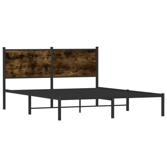VidaXL Metal Bed Frame with Smoked Oak Headboard 140x190 Cm, Double Bed, Bedroom Furniture, Guest Bed, 4007667