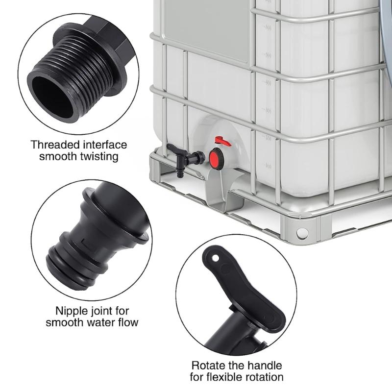 Outlet Taps for Rain Butt 3/4Inch Plastic Replacement Tap with Seal Lock Nut for Rainwater Butt Water Tank Accessories