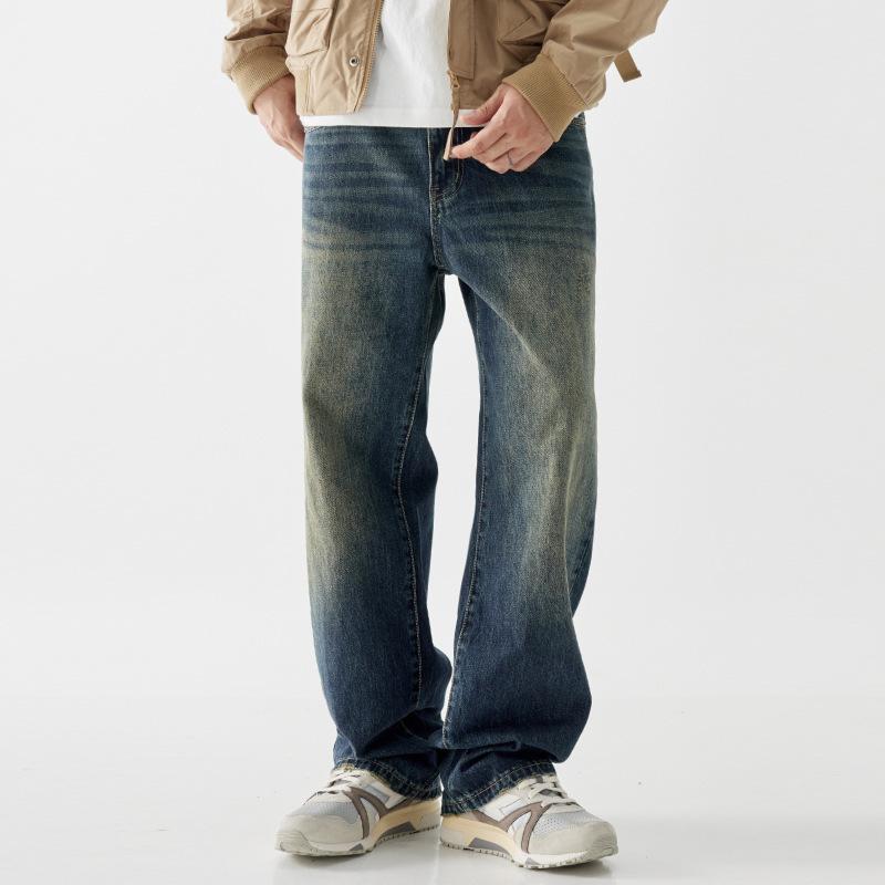 

Осень Новые Американские Ретро Джинсы Мужские Повседневные Стирка Под Старину Высокая Улица Прямые Брюки 40