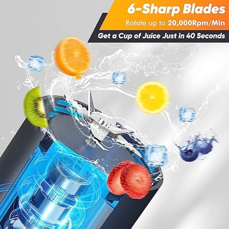 Přenosný mixér, shake a smoothies se 6 ultra ostrými čepelemi, 15 oz mini mixér USB dobíjecí magnetický pro cestování/piknik/kancelář/posilovnu