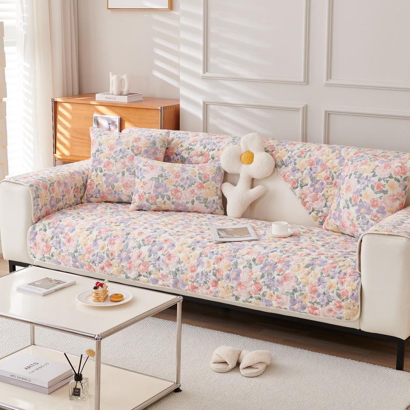 Autumn And Winter Bear Short Plush Sofa Cushion Cute Seat Cushion Milk Plush Non-Slip Full Cover Universal Simple Nordic Cartoon In