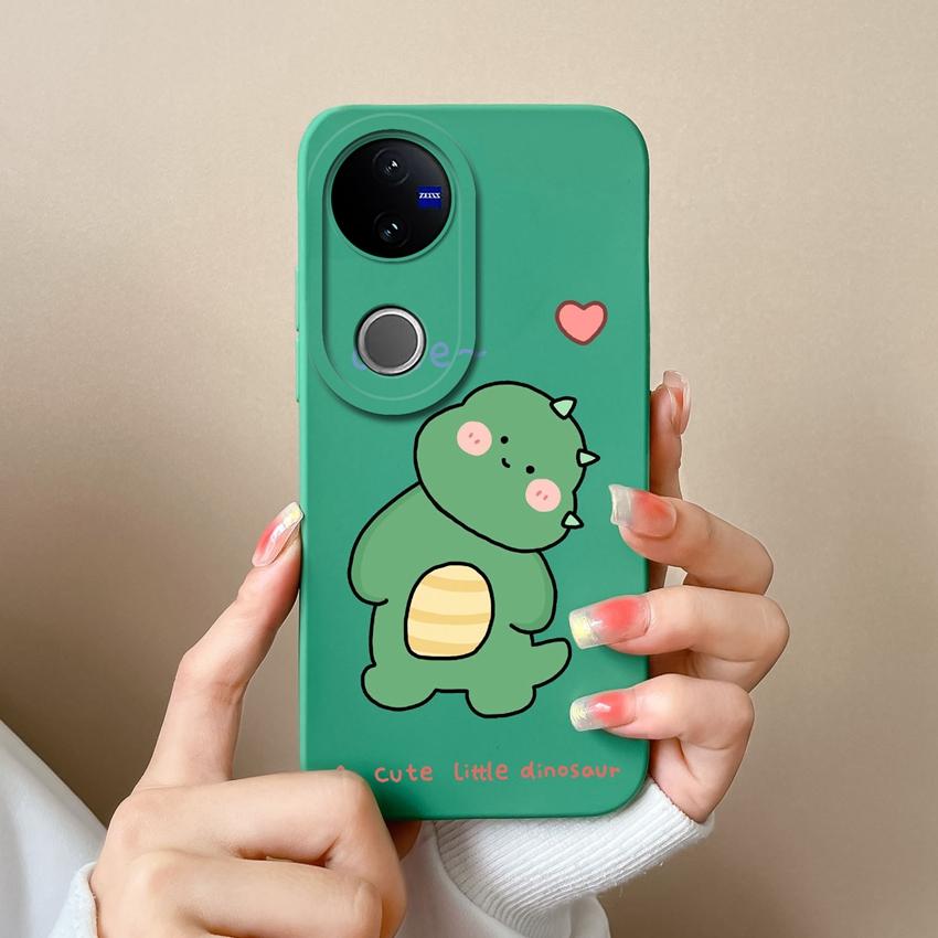 For Vivo V50 Y16 Y31 Y53S Y55 IQOO Z10X Y51 Y70 Phone Bags Naughty Dinosaur Pattern Liquid Silicone Dustproof Full Protective Case For Vivo Back Cover