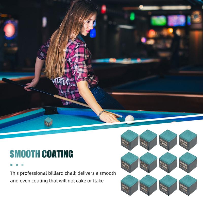 12Pcs No-Slip Cue Stick Wiping Powder Pool Table Cue Chalk Billiards Pool Cue Chalk For Pool Billiard Snooker