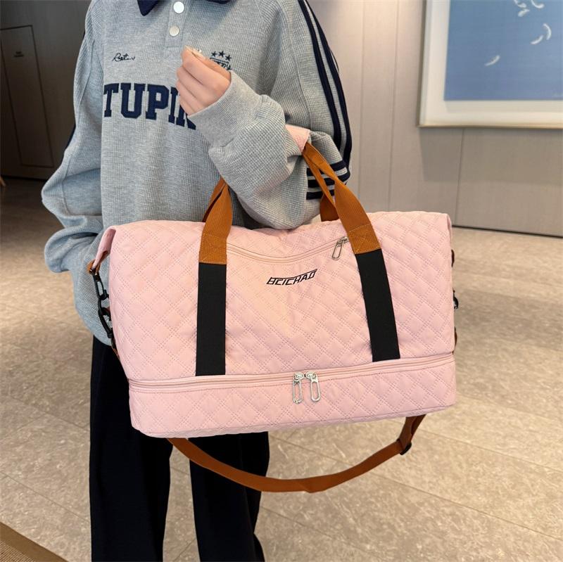 Nylon Travel Duffle Bag with Shoe Compartment, Large Capacity Argyle Pattern Casual Weekender Travel Handbag Gym Storage Bag