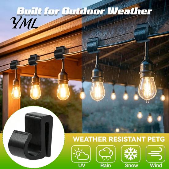Eave Edge Light Mounting Clips Outdoor String Clips, Black Plastic Organize Hooks, Installation Tools Weather Resistant Snap-on Fasteners for