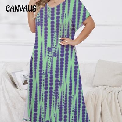 Women's Casual French Pajamas Print Loose Short Sleeved Sleeping Skirt Spring Summer