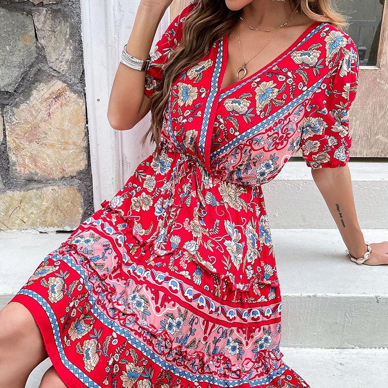 

Summer 2025 New Personality Ethnic Style Women s Printed Dress S
