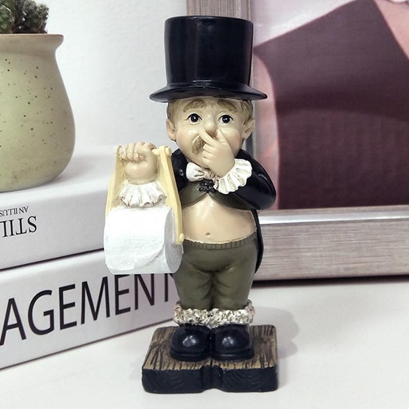 Humorvoller Taschentuchhalter Figur, Skurrile Jungenstatue in spielerischer Haltung, Kreative Schreibtisch- oder Regaldekoration für Wohnheim, Zuhause