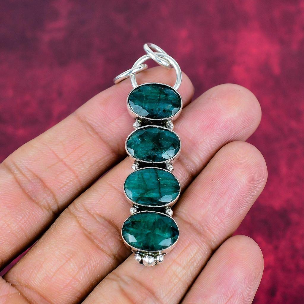 Emerald Pendant, 925 Sterling Silver Pendant Gemstone Jewelry, Handmade Pendant Amazing Jewelry, Gift For Her