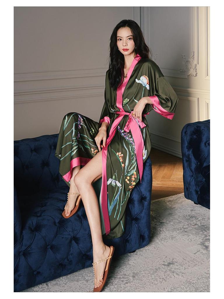 Yao Ting Women's Plus Size Satin Chiffon Pajamas - Summer Ice Silk Luxury Sleepwear & Bathrobe Set