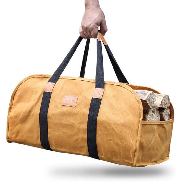 Firewood Carrier Waxed Canvas, 20oz Heavy Duty and Large Capacity Firewood Log Tote Bag for Wood Carrying, 21'' × 44''