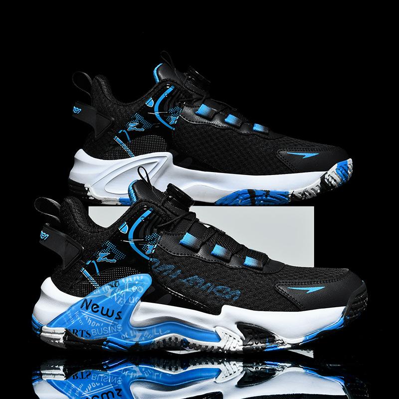 2025 Spring and Summer New Rotating Buckle Microfiber Mesh Basketball Shoes Men's and Women's Same Wear-resistant Heightening Casual Trendy Shoes