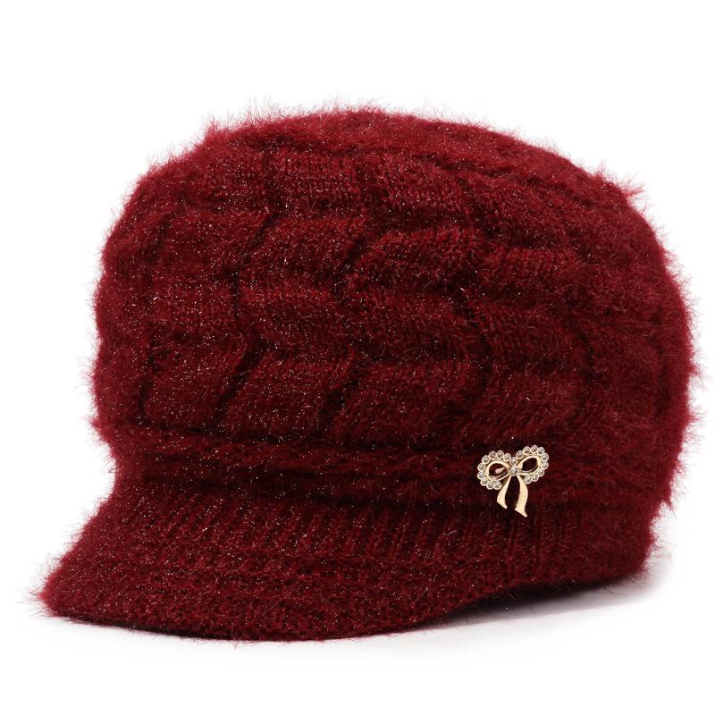 Autumn Winter Women's Hat Thick Wool Hat with Duck Tongue Middle-Aged and Elderly Knitted Hat Mother Hat Pullover Hat
