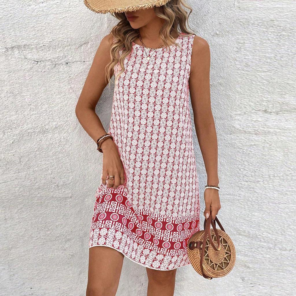 Γυναικείο Casual Φόρεμα με Καρό Print και Στρογγυλή Λαιμόκοψη για Καθημερινή Χρήση