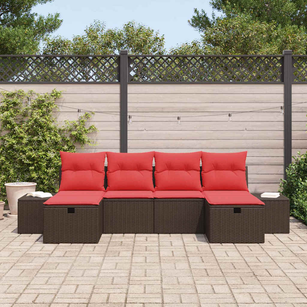 Garden Sofa Set with Cushions 6 pcs Brown Poly Rattan